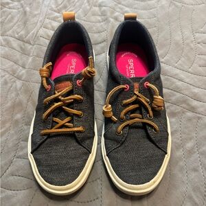 Sperry Dark Denim Sneakers with Pink and Tan Details
